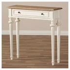 Table console style provincial français en marqueterie, chêne patiné et bois vieilli - Blanc - Baxton Studio : Vintage, pieds sculptés