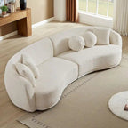 Canapé d'angle incurvé profond, tissu bouclé avec 5 coussins décoratifs