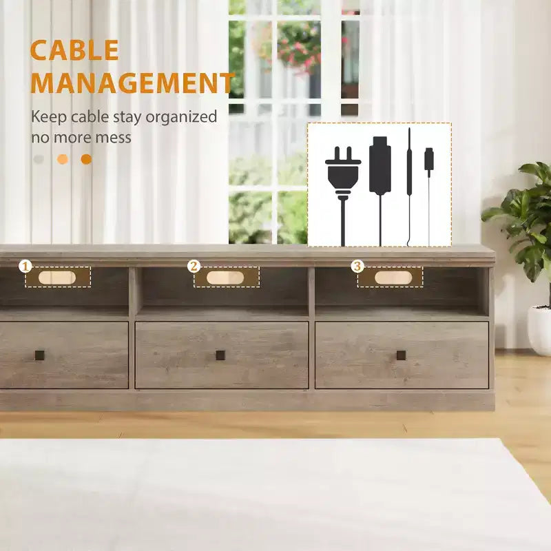 Meuble TV Mid-Century Modern de 178 cm avec tiroir de rangement et étagères ouvertes
