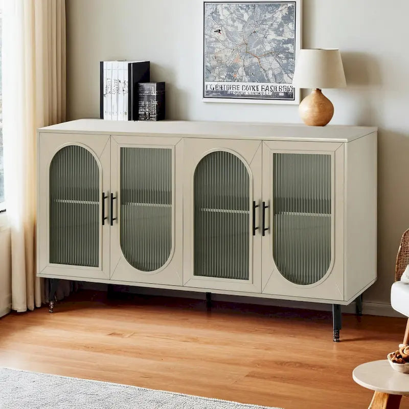 Meuble TV pour téléviseur de 65 pouces et plus, meuble TV en bois avec placard de rangement et étagères réglables, console multimédia pour salon ou chambre