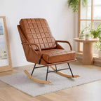 VECELO Fauteuil à bascule en similicuir/tissu Teddy, fauteuil inclinable de salon moderne avec assise rembourrée, base en bois massif sécurisée Blanc/Marron