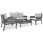 Ensemble de mobilier de patio 4 pièces, ensemble de conversation de jardin extérieur avec table en verre trempé, sièges profonds et coussins épais
