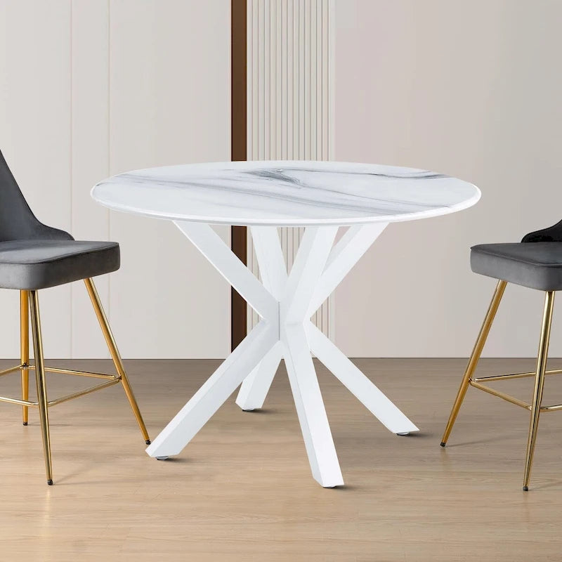 Table de salle à manger ronde minimaliste moderne avec plateau en MDF et pieds en métal