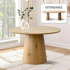 Ensemble table à manger ronde extensible en ovale avec 4 fauteuils en velours, design piédestal moderne, jusqu'à 8 personnes - Panipeachy