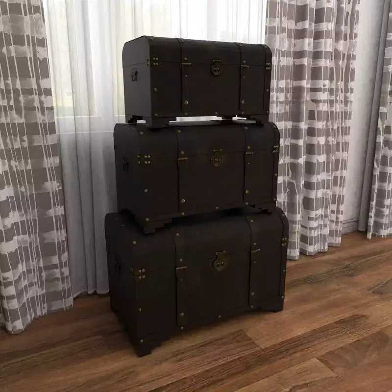 Lot de 3 malles en bois traditionnelles marron - Olivia & May : Finition vieillie, aucun assemblage requis, rangement décoratif