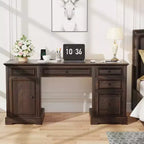 Bureau exécutif 60 po de style campagnard pour bureau à domicile – Bureau d'écriture en bois avec tiroirs, rangement d'armoire, bureau rustique pour le travail et les études