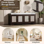 Banc de rangement rustique en bois Whisen, banc à chaussures d'entrée avec coussin amovible, étagères réglables