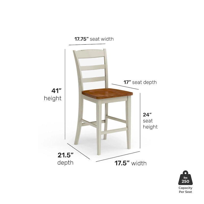 Ensemble îlot de cuisine 3 pièces Homestyles Monarch en bois blanc cassé avec plateau en bois à abattant - 48 x 25 x 36