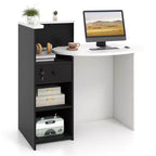 Costway Comptoir de Réception Bureau de Caisse avec Étagère Ouverte et Tiroir Verrouillable Blanc/Marron/Noir