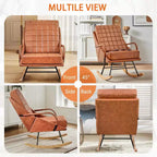 VECELO Fauteuil à bascule en similicuir/tissu Teddy, fauteuil inclinable de salon moderne avec assise rembourrée, base en bois massif sécurisée Blanc/Marron