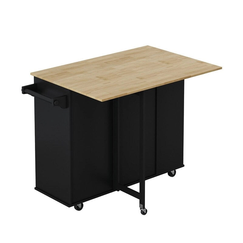 Desserte de cuisine multifonctionnelle Grondin avec abattant en bois massif, 2 portes, 2 tiroirs, casier à vin et porte-épices