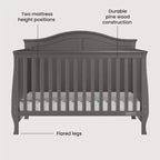 Lit de bébé convertible 4-en-1, se transforme en lit de jour, lit de tout-petit et lit double, 3 positions de matelas, finition sans danger pour bébé