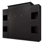 Lit escamotable moderne Luxystar Queen avec 10 étagères de rangement et tête de lit rembourrée, noir