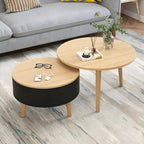 Table basse ronde moderne en bois noir et blanc avec rangement