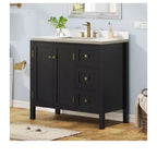 Meuble sous-vasque de salle de bain de 91 cm avec lavabo en céramique, meuble de rangement de salle de bain avec 2 portes et 3 tiroirs, 2 portes
