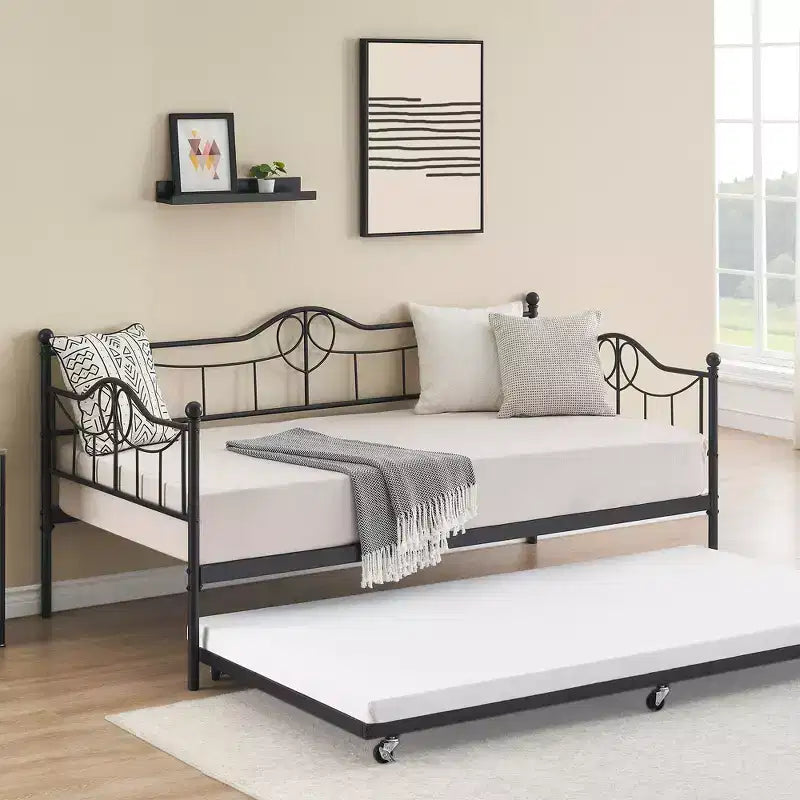 Lit de repos jumeau avec lit gigogne double, lit de repos en métal avec lit gigogne, cadre de lit de repos avec lit gigogne, canapé-lit avec support à lattes en acier pour enfants, adolescents et adultes