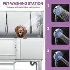 Baignoire de toilettage pour animaux de compagnie réglable, 50 W, en acier inoxydable, avec rampe à marches