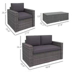 Ensemble de canapés en rotin 4 pièces, ensemble de canapés de patio en osier avec causeuse, chaises et table basse en verre pour jardin extérieur