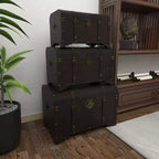 Lot de 3 malles en bois traditionnelles marron - Olivia & May : Finition vieillie, aucun assemblage requis, rangement décoratif
