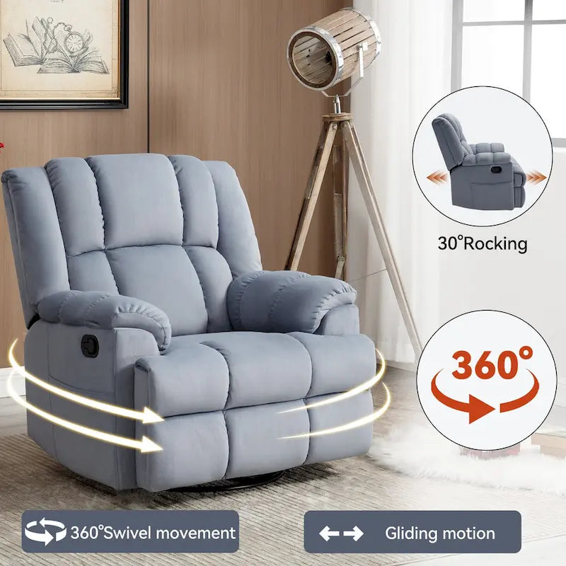 Fauteuil inclinable pivotant et à bascule en tissu Lazy Boy, grand fauteuil berçant manuel rembourré à l’excès avec accoudoirs à coussinet et dossier rembourré