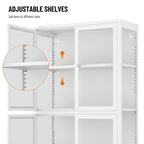 Meuble de rangement à quatre portes vitrées avec étagères et pieds réglables en acier laminé à froid