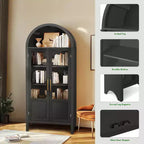 Meuble de rangement haut cintré de 71 po avec 2 portes en acrylique et étagères pour salon