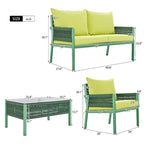 Ensemble de mobilier de patio 4 pièces, ensemble de conversation de jardin extérieur avec table en verre trempé, sièges profonds et coussins épais