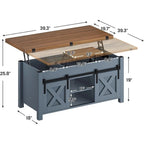 Table basse relevable avec 2 portes de grange coulissantes et rangement