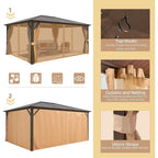 Tonnelle EROMMY à toit rigide, pergola extérieure avec double toit, moustiquaire et rideaux, auvent robuste pour patio, jardin, fête au bord de la piscine