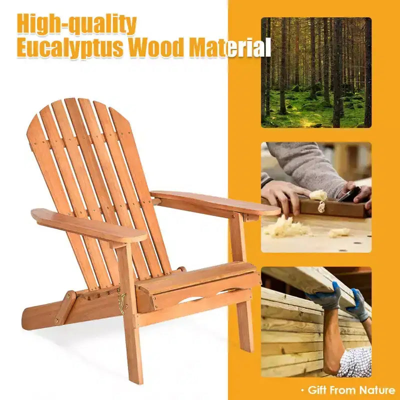 Lot de 4 chaises Adirondack pliables Costway en bois d'eucalyptus, naturel