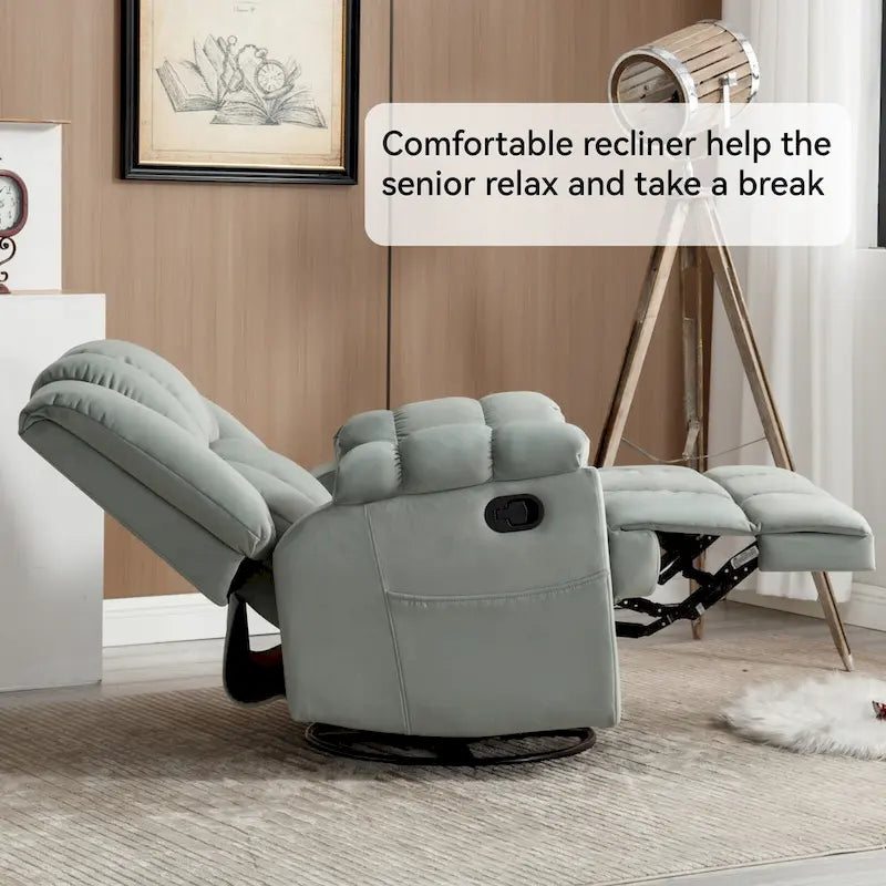 Fauteuil inclinable pivotant et à bascule en tissu Lazy Boy, grand fauteuil berçant manuel rembourré à l’excès avec accoudoirs à coussinet et dossier rembourré