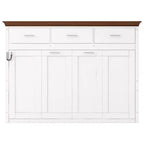 Lit escamotable double avec 3 tiroirs, armoire murale pliable, blanc