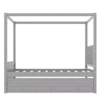 Lit plateforme double/grand format avec lit gigogne, lit à baldaquin en bois de princesse avec 3 tiroirs, lit de rangement avec tête de lit capitonnée pour chambre à coucher