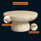 Table basse piédestal ronde en Fiberstone, table d'appoint sculptée pour l'intérieur et l'extérieur avec patins antidérapants
