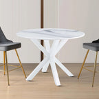 Table de salle à manger ronde minimaliste moderne avec plateau en MDF et pieds en métal