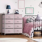 Commode Sorbus 8 tiroirs – Unité de rangement avec cadre en acier, plateau en bois, bacs en tissu – pour chambre à coucher, placard, bureau et plus encore