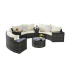 Ensemble de canapé modulaire d'extérieur semi-circulaire 11 pièces avec table basse en verre trempé et 4 tables d'appoint