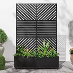 MAYEERTY Jardinière avec treillis en fer noir, ligne parallèle 01, style combiné classique à persiennes, 183x119x41cm, ensemble de 3 pièces