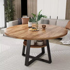 Table de salle à manger ronde pour 4 à 6 personnes, table de cuisine de 120 cm avec étagère de rangement, table à manger en bois avec base en métal pour salon, sans chaises