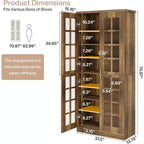 Meuble à chaussures haut Lantine avec portes, rangement à chaussures à 8 niveaux avec étagères réglables, armoire à chaussures moderne pour couloir, placard, salon, blanc
