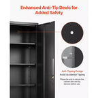 Armoire de Rangement Métallique VEVOR, Meuble de Rangement Verrouillable en Acier de 175 cm avec 4 Étagères Réglables, 2 Portes Magnétiques, 2 Clés, 5 Niveaux de Rangement pour Outils, Noir