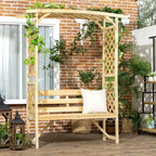 Banc de jardin Outsunny avec arche pergola et 2 treillis, banc extérieur 3 places en bois naturel pour vignes et plantes grimpantes