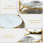 Table basse ronde en verre trempé à 3 niveaux avec plateau rotatif à 360 degrés