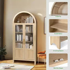 Meuble de rangement haut cintré de 71 po avec 2 portes en acrylique et étagères pour salon