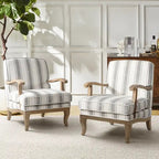 Fauteuil Rinaldo Farmhouse en polyester avec pieds en bois massif, lot de 2, par HULALA HOME