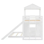 Lit superposé en bois Luxystar avec maisonnette, toboggan et barrières de sécurité, double sur grand lit