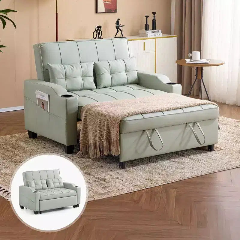 Canapé-lit convertible inclinable en cuir rembourré « Cats Claw » avec coussins pour petits espaces