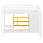 Lit mezzanine enfant avec armoire et étagères, Cadre de lit mezzanine en bois avec meuble de rangement pour enfants et adolescents