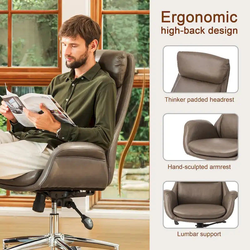 Fauteuil de bureau pivotant réglable en similicuir Glitzhome Mid-century 48 pouces
