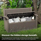 Banc de rangement en résine tout temps avec compartiment caché verrouillable - Aspect rotin, capacité de 227 kg, rangement de 265 litres